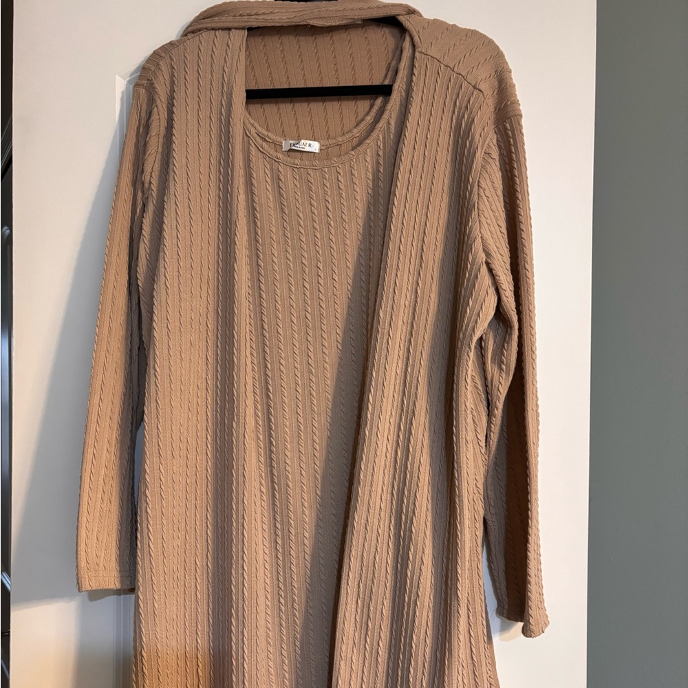 Women's Tan Open-Front loungewear Set - Picture 2 of 3